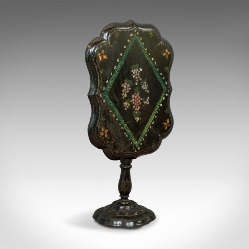 fig 1. Antique Table, Ebonised, Papier Mache, Mother of Pearl, Side, Lamp, Wine, Tilt