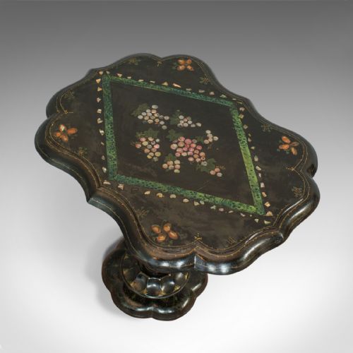 fig 5. Antique Table, Ebonised, Papier Mache, Mother of Pearl, Side, Lamp, Wine, Tilt