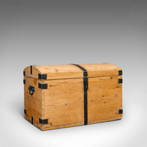 Antique Dome Top Carriage Chest, English, Iron Bound, Pine, Travelling Trunk