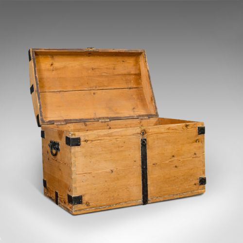 fig 1. Antique Dome Top Carriage Chest, English, Iron Bound, Pine, Travelling Trunk