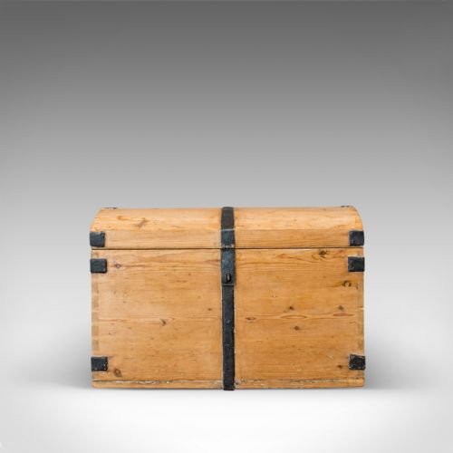 fig 2. Antique Dome Top Carriage Chest, English, Iron Bound, Pine, Travelling Trunk
