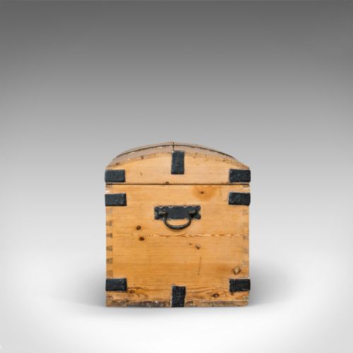 fig 3. Antique Dome Top Carriage Chest, English, Iron Bound, Pine, Travelling Trunk