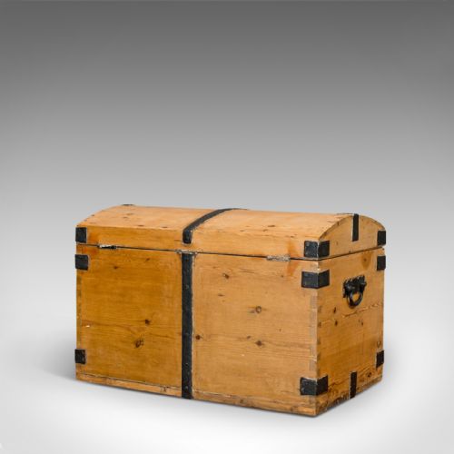 fig 4. Antique Dome Top Carriage Chest, English, Iron Bound, Pine, Travelling Trunk