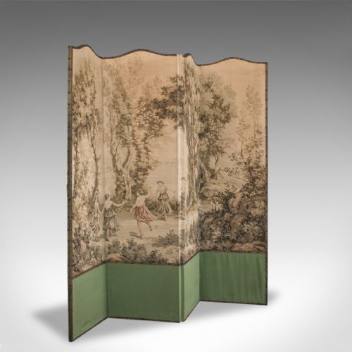 Antique Room Divider, French, Needlepoint, Screen, Prop, Tapestry, Jean Corot