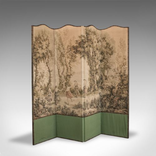 fig 1. Antique Room Divider, French, Needlepoint, Screen, Prop, Tapestry, Jean Corot