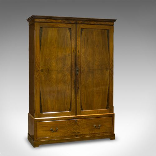 Antique Linen Press, French, Walnut, Wardrobe, Hanging Rail, Late 19th Century