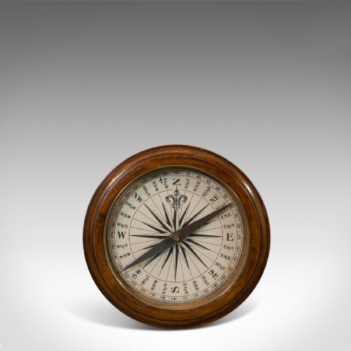 Antique Desk Compass, English, Oak, Maritime, Ship, Regency, Circa 1830