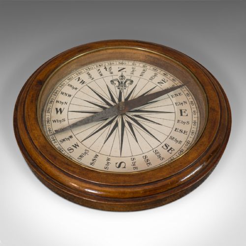 fig 3. Antique Desk Compass, English, Oak, Maritime, Ship, Regency, Circa 1830