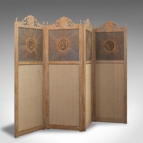 Antique Victorian Screen, English, Limed Oak, Cane, Room Divider, Wall Panel