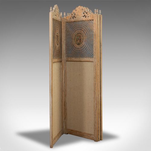 fig 1. Antique Victorian Screen, English, Limed Oak, Cane, Room Divider, Wall Panel