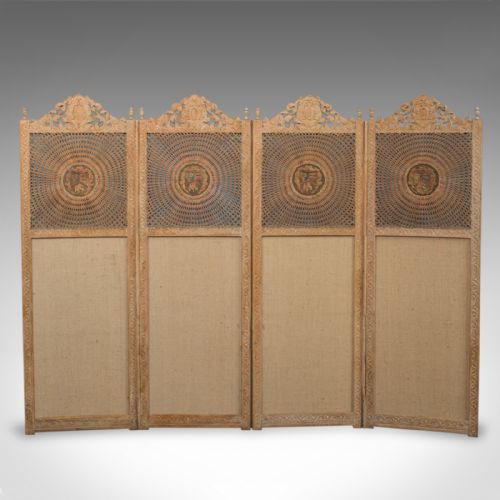 fig 2. Antique Victorian Screen, English, Limed Oak, Cane, Room Divider, Wall Panel