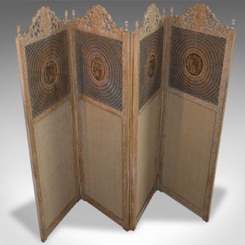 fig 3. Antique Victorian Screen, English, Limed Oak, Cane, Room Divider, Wall Panel
