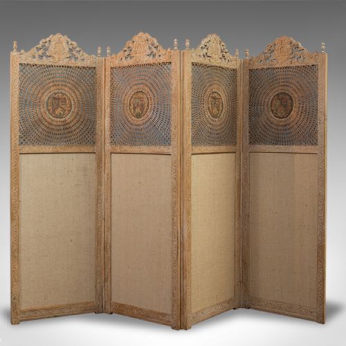 fig 4. Antique Victorian Screen, English, Limed Oak, Cane, Room Divider, Wall Panel