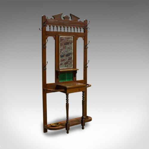 Antique Hall Stand, English, Walnut, Stick, Coat, Hat Stand, Edwardian, C.1910