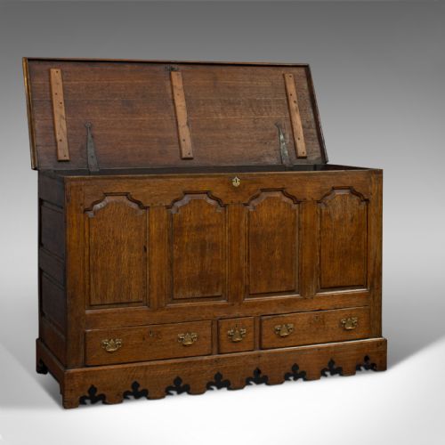 fig 1. Antique Mule Chest, English, Georgian, Oak, Coffer, Trunk, 18th Century, C.1750