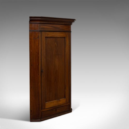 Antique Corner Cabinet, English, Walnut, Mahogany, Wall, Cupboard, Georgian