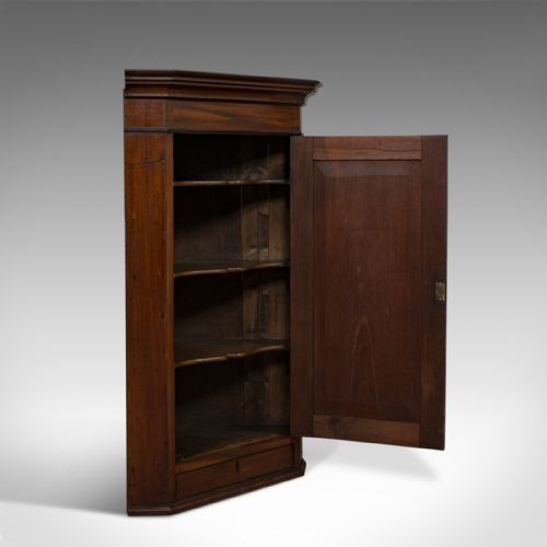 fig 1. Antique Corner Cabinet, English, Walnut, Mahogany, Wall, Cupboard, Georgian