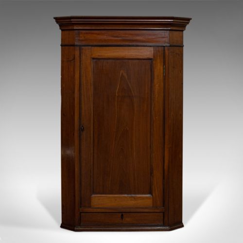 fig 5. Antique Corner Cabinet, English, Walnut, Mahogany, Wall, Cupboard, Georgian