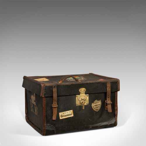 Antique Travel Trunk, English, Personal Carriage Chest, Hatbox, Circa 1910