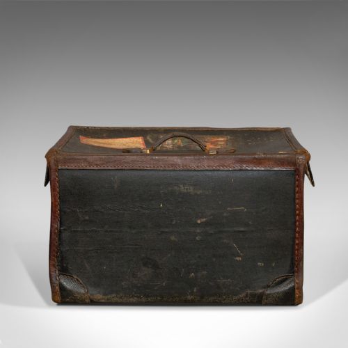 fig 4. Antique Travel Trunk, English, Personal Carriage Chest, Hatbox, Circa 1910