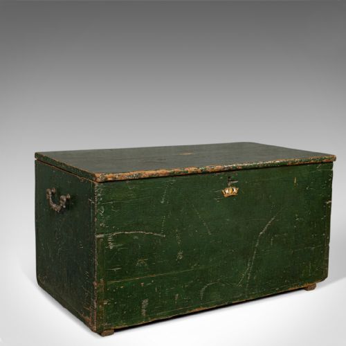 Antique Mail Trunk, English, Pine, Steamer, Carriage Chest, Edwardian, C.1905