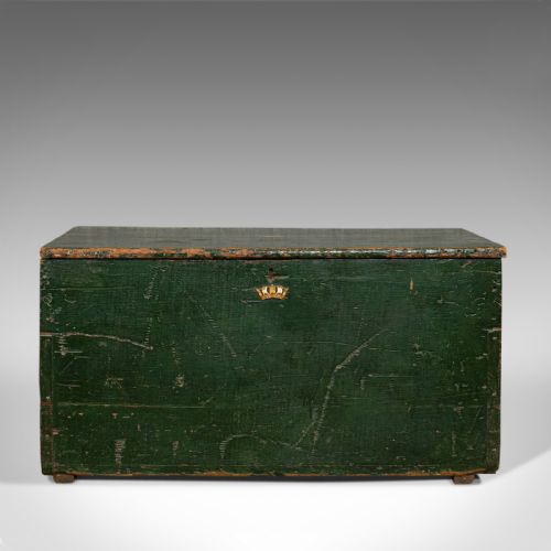 fig 2. Antique Mail Trunk, English, Pine, Steamer, Carriage Chest, Edwardian, C.1905