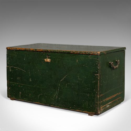 fig 3. Antique Mail Trunk, English, Pine, Steamer, Carriage Chest, Edwardian, C.1905