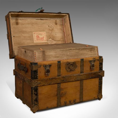 fig 1. Antique Carriage Trunk, American, Spruce, Chest, AE Meek, Circa 1890, Western