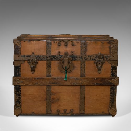 fig 2. Antique Carriage Trunk, American, Spruce, Chest, AE Meek, Circa 1890, Western