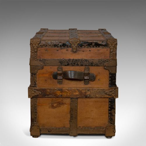 fig 3. Antique Carriage Trunk, American, Spruce, Chest, AE Meek, Circa 1890, Western