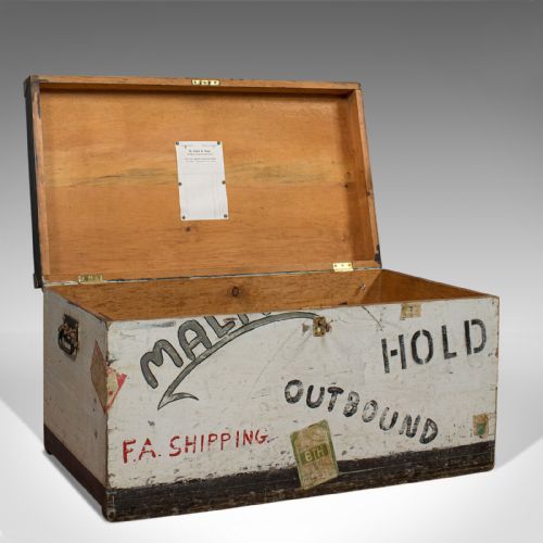 fig 1. Antique Shipwrights Chest, English, Pine, Maritime, Steamer, Trunk, Victorian