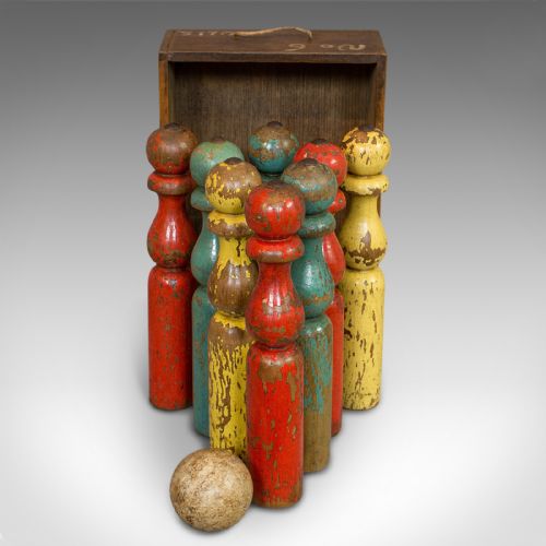 Antique Skittles Set, English, Pine, Indoor, Garden, Bowling, Oak, Victorian
