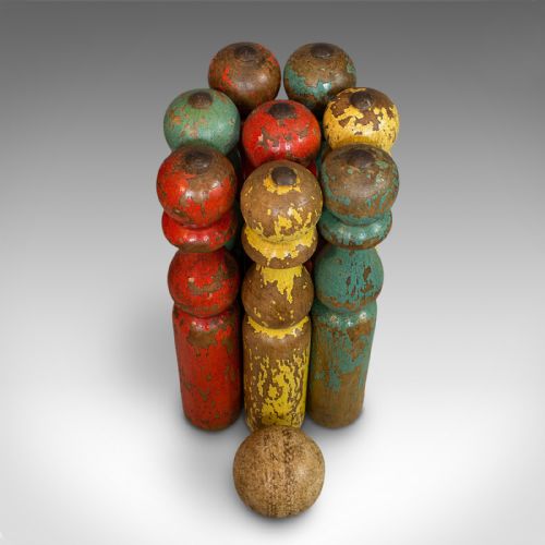 fig 3. Antique Skittles Set, English, Pine, Indoor, Garden, Bowling, Oak, Victorian