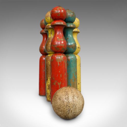 fig 4. Antique Skittles Set, English, Pine, Indoor, Garden, Bowling, Oak, Victorian