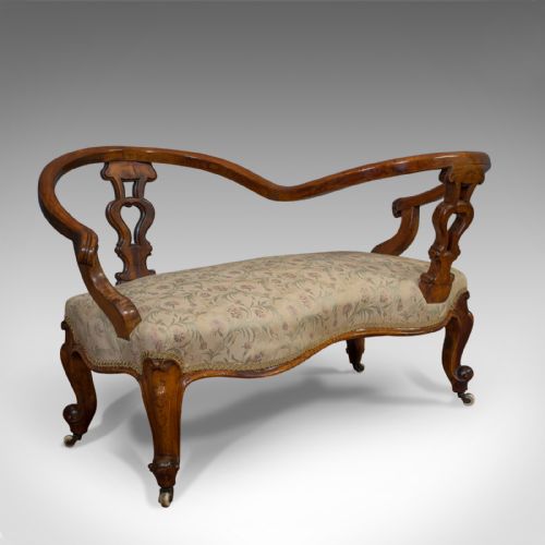 Antique Conversation Sofa, English, Fruitwood, Loveseat, Tete-a-tete, Courting