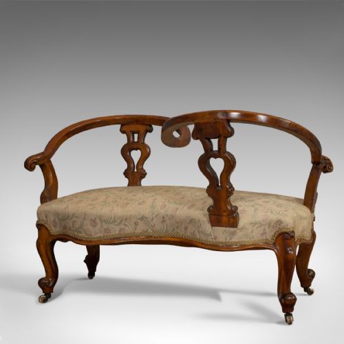 fig 2. Antique Conversation Sofa, English, Fruitwood, Loveseat, Tete-a-Tete, Courting