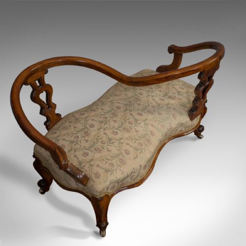 fig 3. Antique Conversation Sofa, English, Fruitwood, Loveseat, Tete-a-Tete, Courting