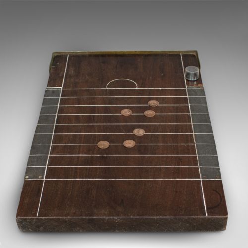 fig 1. Antique Shove Ha'penny Board, English, Mahogany, Travel, Gaming, Coins, 1900