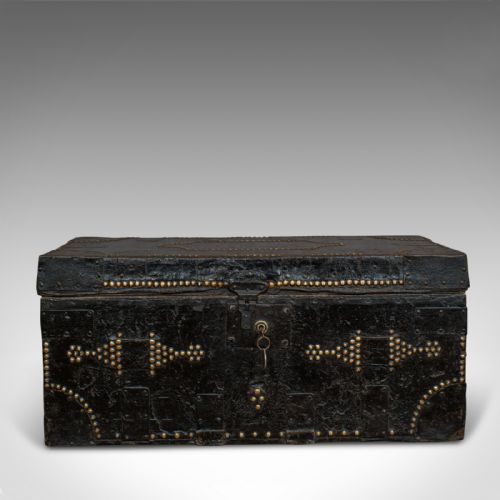 fig 2. Antique Merchant's Trunk, English, Metal Bound, Ebonised, Tool Chest, Victorian
