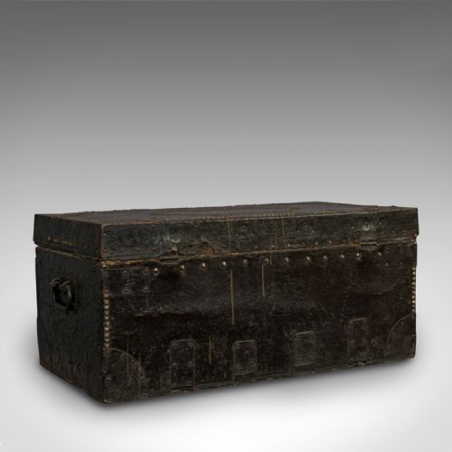 fig 3. Antique Merchant's Trunk, English, Metal Bound, Ebonised, Tool Chest, Victorian