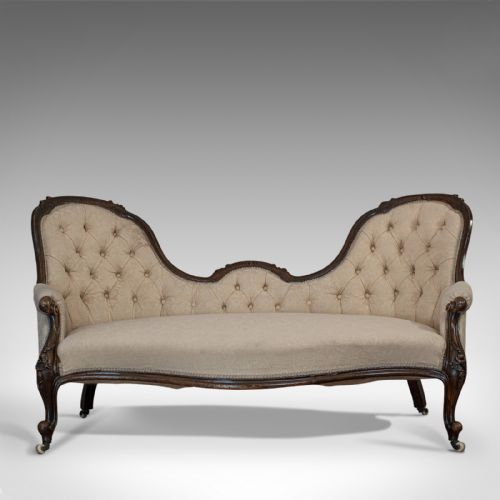 fig 1. Antique Double Spoonback Sofa, English, Walnut, Camel Back, Victorian, 1850