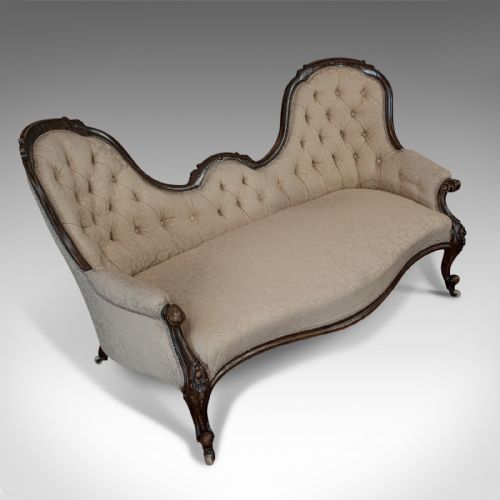 fig 3. Antique Double Spoonback Sofa, English, Walnut, Camel Back, Victorian, 1850