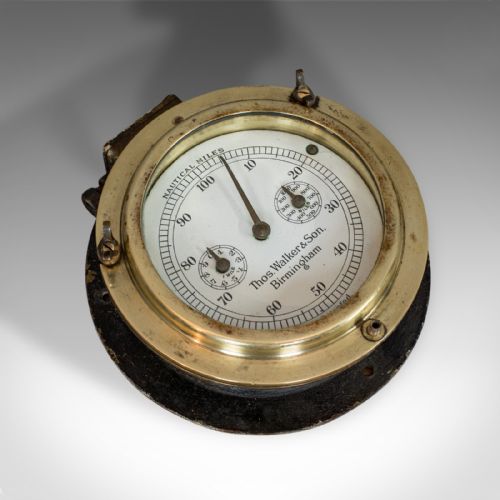 fig 5. Antique Ships Log, English, Brass, Maritime, Mileage Log, Desk Ornament, 1920