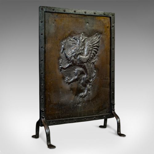 Antique Fire Guard, Scottish, Brass, Steel, Fireplace, Stand, 20th Century