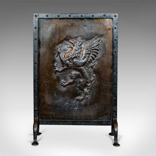 fig 1. Antique Fire Guard, Scottish, Brass, Steel, Fireplace, Stand, 20th Century