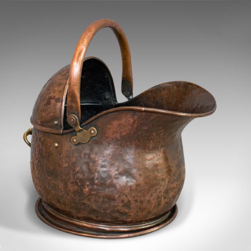 Antique Coal Bucket, English, Copper, Fireside, Scuttle, Victorian, Circa 1870