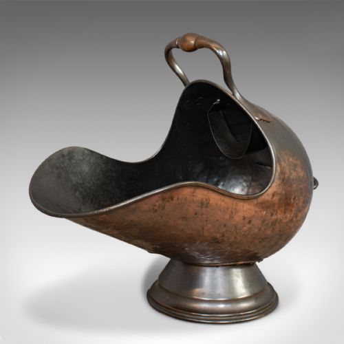 fig 2. Antique Helmet Coal Scuttle, English, Copper, Fireside, Log Bucket, Victorian