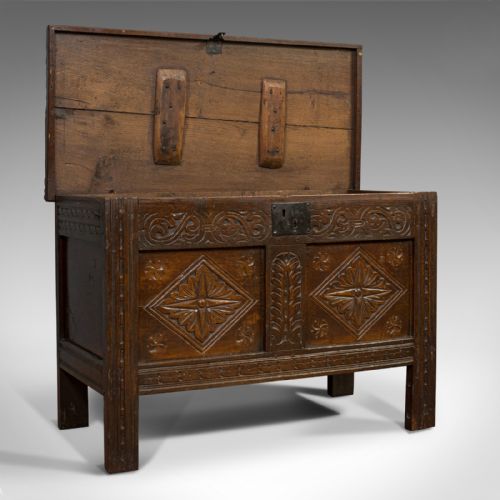 fig 1. Compact Antique Coffer, English, Oak, Chest, Trunk, Early Georgian, Circa 1720