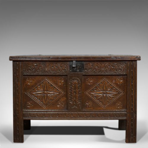 fig 2. Compact Antique Coffer, English, Oak, Chest, Trunk, Early Georgian, Circa 1720