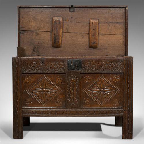 fig 3. Compact Antique Coffer, English, Oak, Chest, Trunk, Early Georgian, Circa 1720